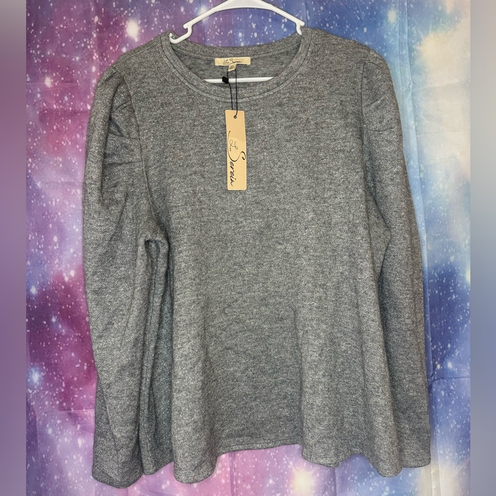 Gray With Silver Thread Crewneck Women's Sweater - Stitch Fix New